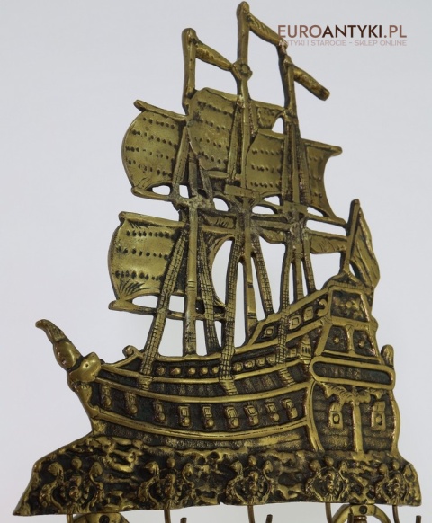 galeon mosiężny stojak do kominka