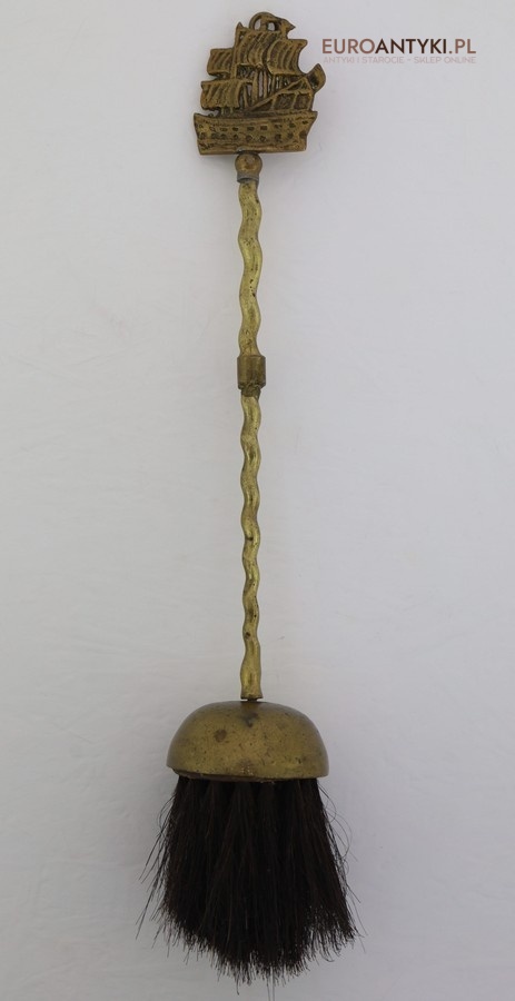 XXL! Zabytkowy komplet kominkowy vintage ze statkiem – duży, dekoracyjny, mosiężny