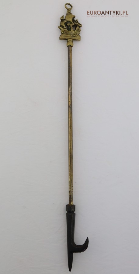 XXL! Zabytkowy komplet kominkowy vintage ze statkiem – duży, dekoracyjny, mosiężny