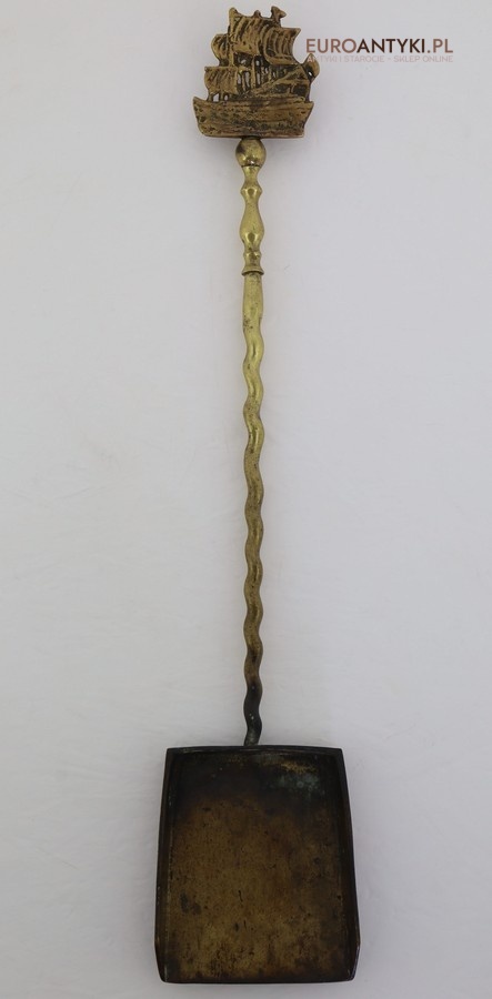 XXL! Zabytkowy komplet kominkowy vintage ze statkiem – duży, dekoracyjny, mosiężny