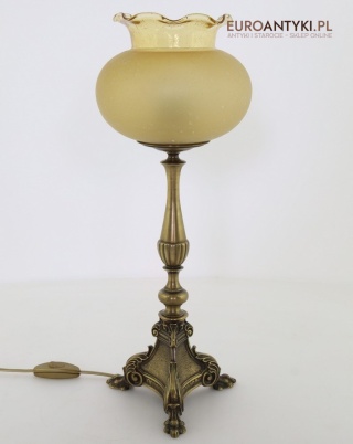 Antyczna lampka stołowa vintage z masywnego brązu – dekoracyjna lampa eklektyczna