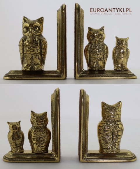 ciężkie podpórki do książek z sową mosiężną