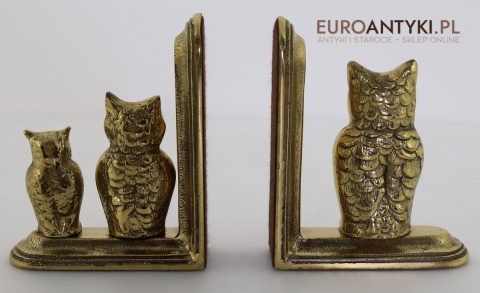 sowy mosiężne jako podpórki do książek