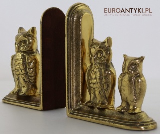 Antyczne podpórki do książek z sowami – mosiężna dekoracja retro vintage