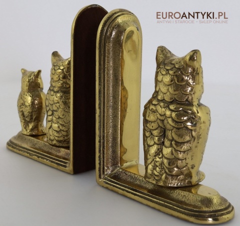 retro podpórki z sowami ciężkie mosiężne