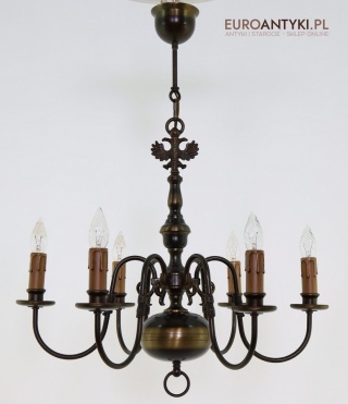 Antyczny, 6-ramienny żyrandol vintage z epoki – starodawny pająk z orłem dwugłowym