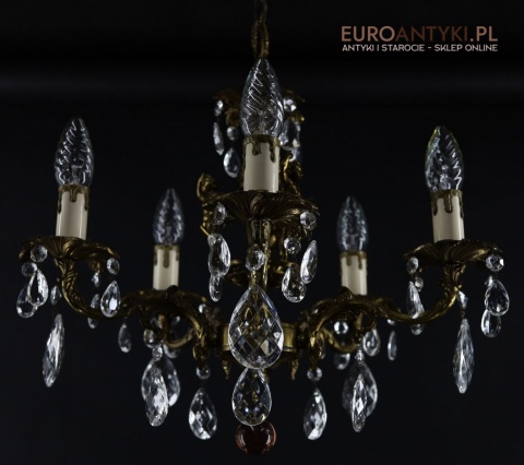 żyrandol mosiężny klasyczny z kryształami