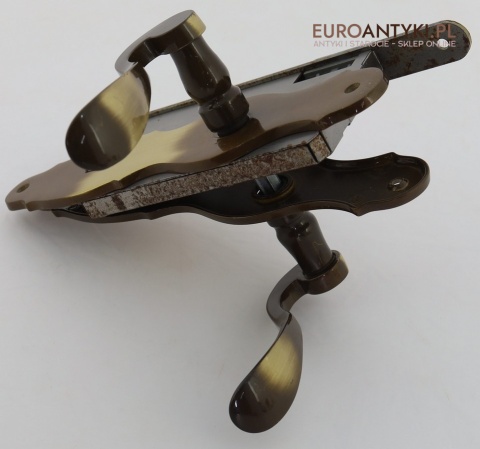 Antyczny komplet klamek drzwiowych z zamkiem – mosiądz retro vintage