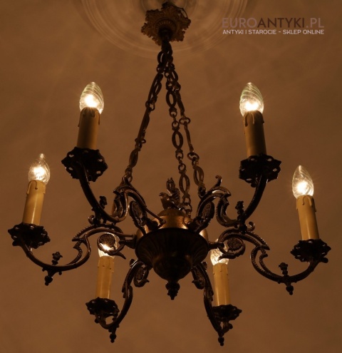 rokokowy żyrandol mosiężny z epoki