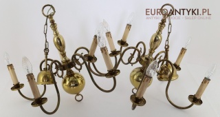 Antyczny żyrandol pająk vintage z mosiądzu – stylowe oświetlenie z epoki