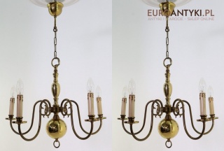 Antyczny żyrandol pająk vintage z mosiądzu – stylowe oświetlenie z epoki