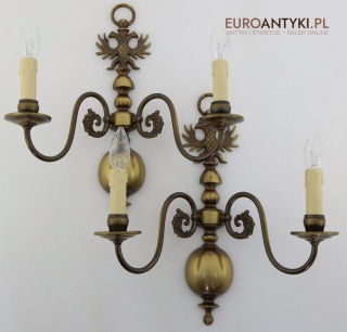 XL! DUŻE! Antyczne kinkiety z brązu z orłem dwugłowym – stylowe oświetlenie vintage