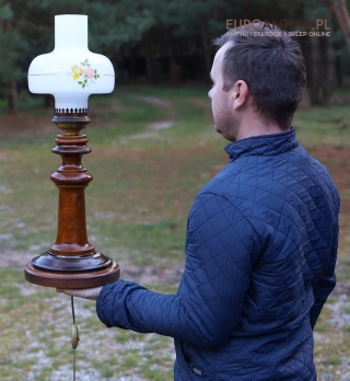 XL! Duża rustykalna lampa stołowa vintage z epoki – stylowe oświetlenie retro