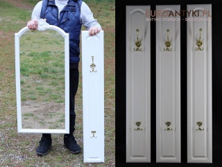 Niemiecka garderoba ścienna z lustrem – 3 panele z mosiężnymi hakami | lata 50./60.