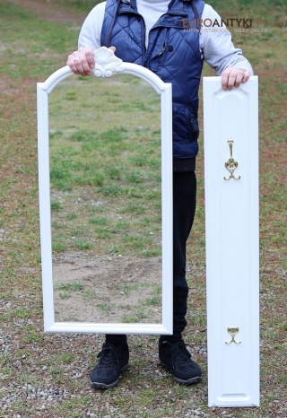 Niemiecka garderoba ścienna z lustrem – 3 panele z mosiężnymi hakami | lata 50./60.