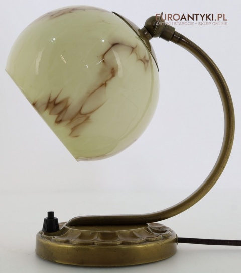 lampka art deco retro mosiądz i szklany klosz