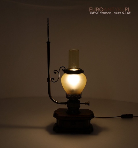 lampa stołowa mosiadz drewno retro