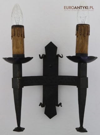 XL! Duży kinkiet rycerski z kutego metalu – styl zamkowy retro vintage