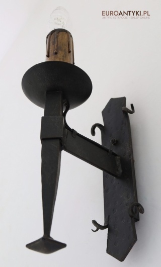 XL! Duży kinkiet rycerski pojedynczy – kuty metal, styl zamkowy retro vintage