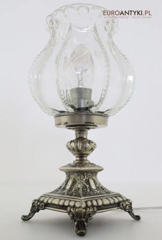 Srebrna lampka stołowa retro z lat 70. – styl barokowy vintage retro
