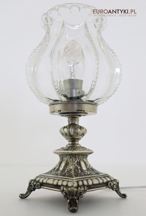 srebrna lampka stołowa retro stare srebro