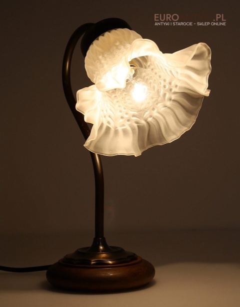 vintage lampka stołowa mosiądz i lite drewno