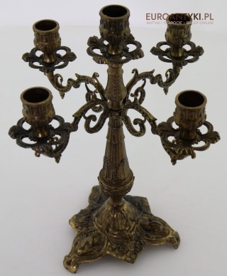 Mosiężny świecznik 5-ramienny retro z epoki – neobarok / rokoko vintage