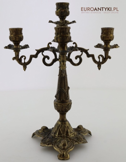antyczny ozdobny kandelabr 5 świec mosiądz