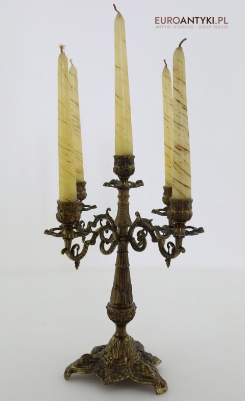 masywny świecznik mosiądz pięcioramienny