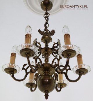 Polski patriotyczny żyrandol mosiężny z orłem – Księstwo Warszawskie oświetlenie z połowy XX wieku