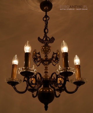 Polski patriotyczny żyrandol mosiężny z orłem – Księstwo Warszawskie oświetlenie z połowy XX wieku