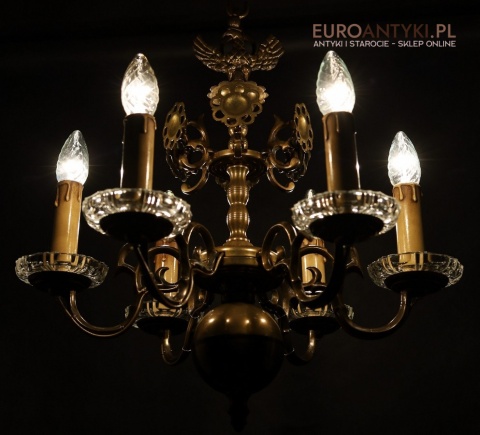 vintage żyrandol z mosiądzu 6 ramion, księstwo warszawskie
