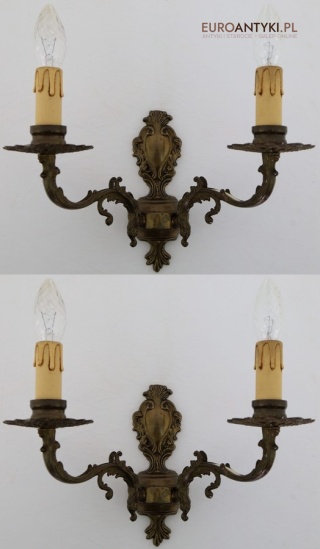 Antyczne kinkiety mosiężne z Francji – stylowe oświetlenie barokowe