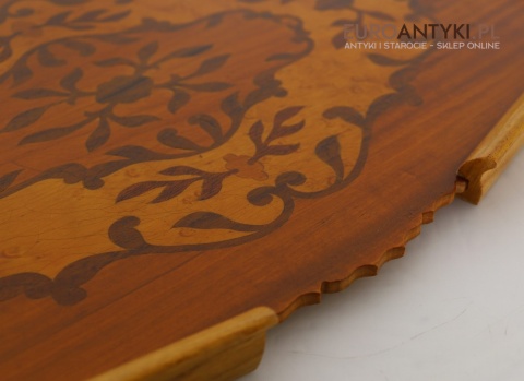 intarsje elegancka taca drewniana vintage