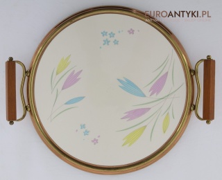 Rustykalna taca mosiężna retro – stylowa dekoracja vintage z epoki