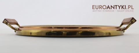 klasyczna taca mosiężna drewniane uchwyty