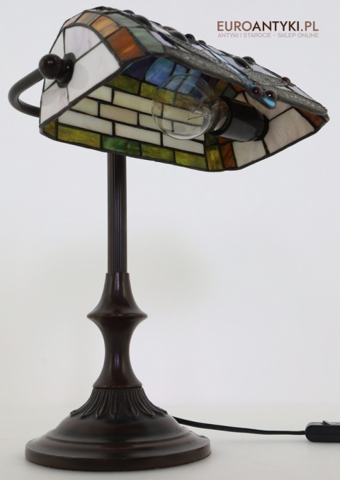 antyczna lampa bankierska witrażowa