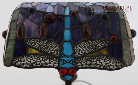 Secesyjna lampa bankierska Tiffany Art Nouveau – witrażowa ważka retro vintage