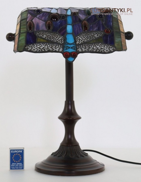 lampa bankierska retro z ważką tiffany