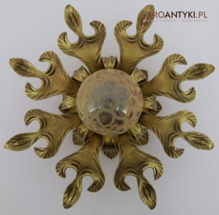 Stylowy plafon Art Nouveau vintage – masywny mosiądz, forma słońca