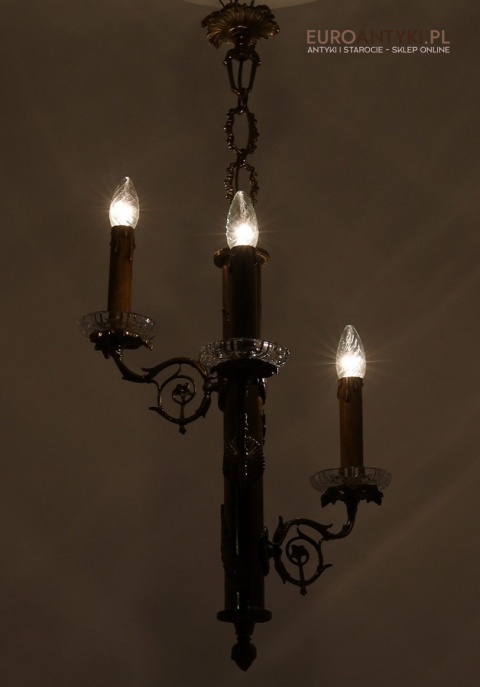 antyczny żyrandol mosiężny trzyramienny