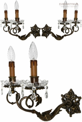 XXL antyczne kinkiety secesyjne z brązu i kryształu – Francja lata 20/30 - Art Nouveau / Neobarok