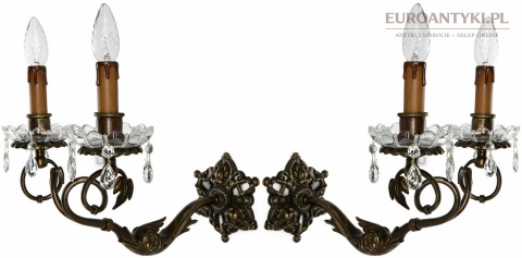 XXL antyczne kinkiety secesyjne z brązu i kryształu – Francja lata 20/30 - Art Nouveau / Neobarok