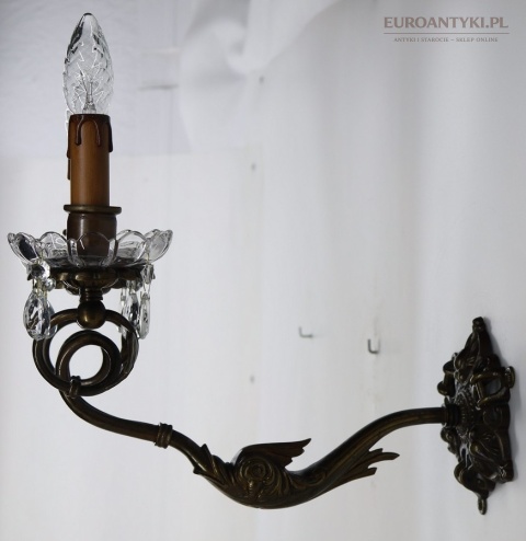 wielkie pałacowe kinkiety ścienne z epoki brąz kryształ