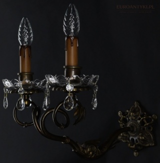 XXL antyczne kinkiety secesyjne z brązu i kryształu – Francja lata 20/30 - Art Nouveau / Neobarok