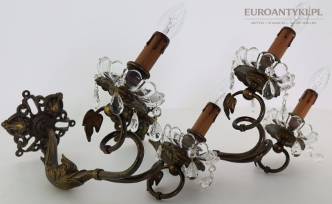 antyczne kinkiety do salonu brąz kryształ para