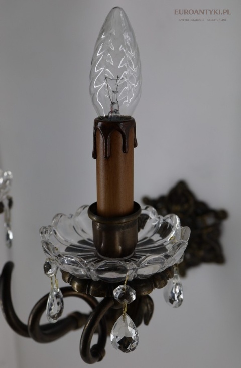 antyczne kinkiety z brązu i kryształu