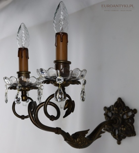 stary kinkiet z brązu i kryształu styl pałacowy