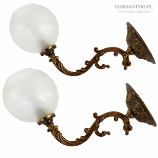 Para antycznych kinkietów mosiężnych z Francji – retro vintage, połowa XX w.