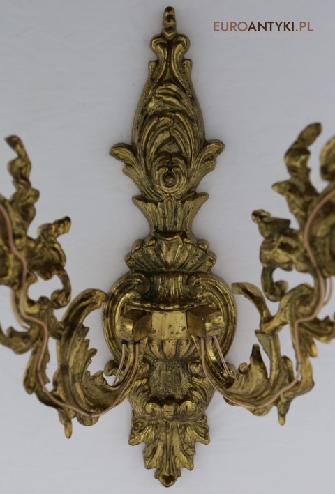 kinkiet mosiężny dwuramienny rokoko retro
